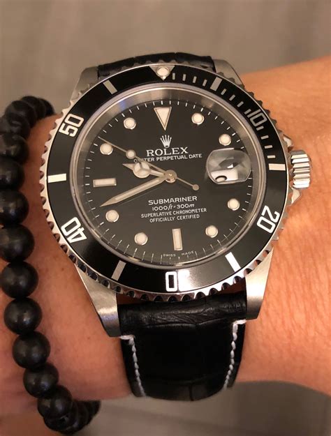 rolex short leather|rolex with black leather band.